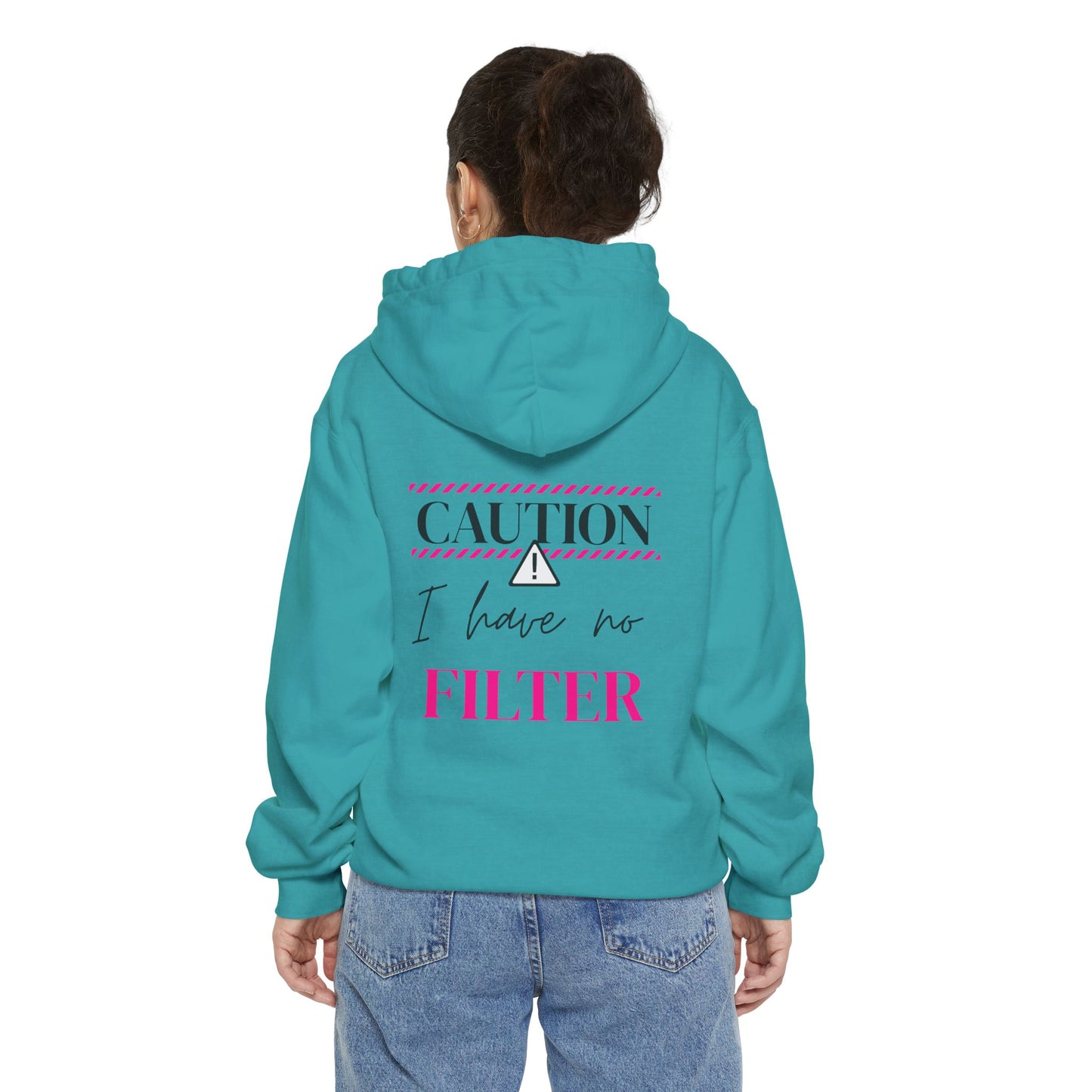 Caution No Filter Hoodie, Unisex Casual Sweatshirt, Funny Gift for Friends, Everyday Wear, Cozy Winter Apparel