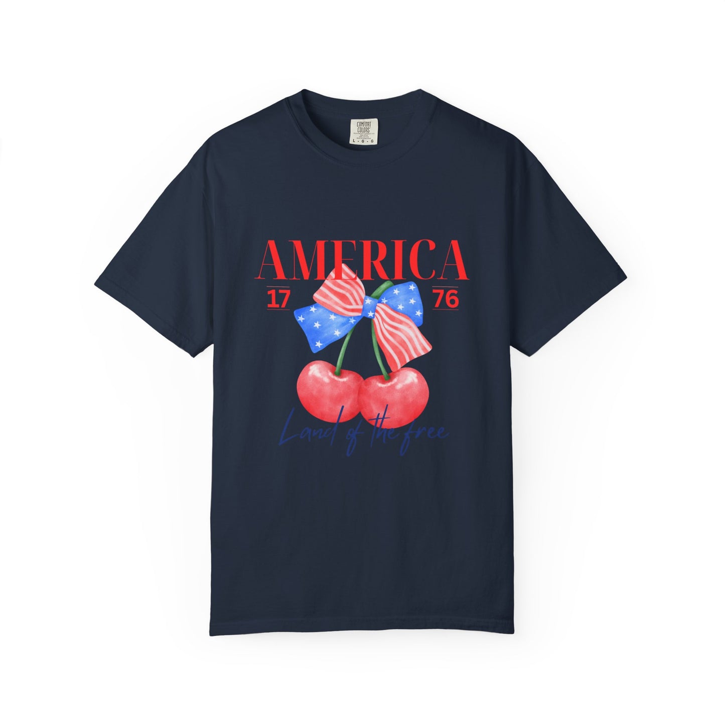 Patriotic Cherry T-Shirt, Unisex Garden-Dyed Tee, 4th of July Shirt, America Love T-Shirt, Summer Casual Wear