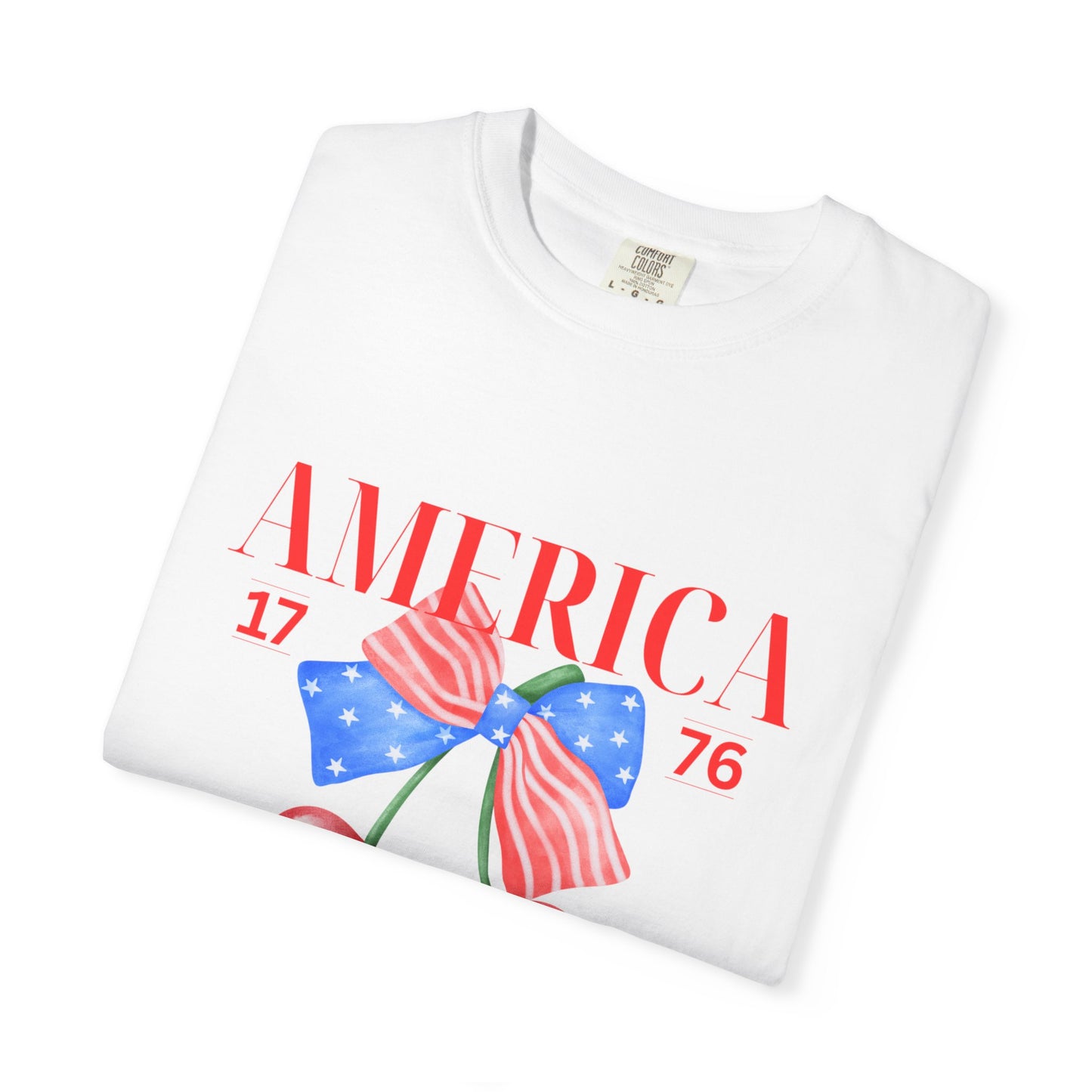 Patriotic Cherry T-Shirt, Unisex Garden-Dyed Tee, 4th of July Shirt, America Love T-Shirt, Summer Casual Wear