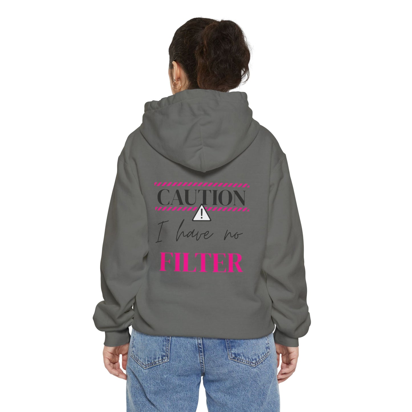 Caution No Filter Hoodie, Unisex Casual Sweatshirt, Funny Gift for Friends, Everyday Wear, Cozy Winter Apparel