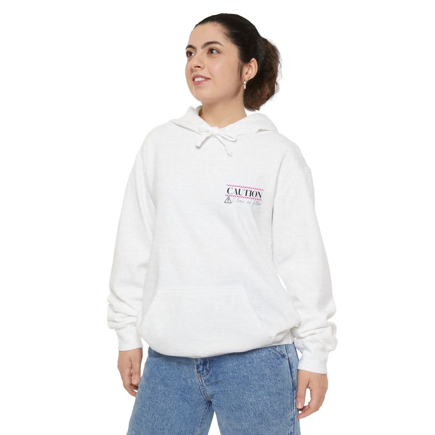 Caution No Filter Hoodie, Unisex Casual Sweatshirt, Funny Gift for Friends, Everyday Wear, Cozy Winter Apparel