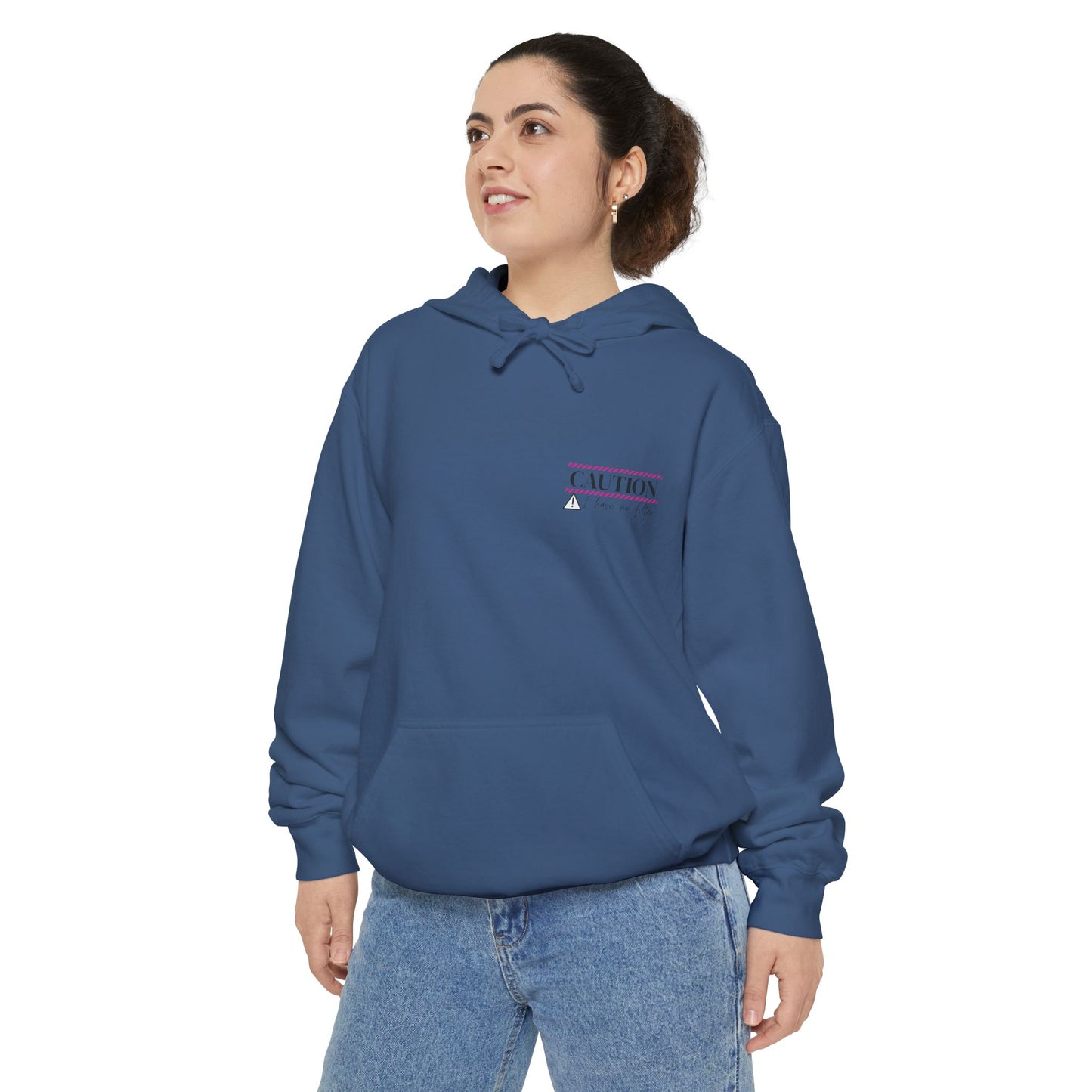 Caution No Filter Hoodie, Unisex Casual Sweatshirt, Funny Gift for Friends, Everyday Wear, Cozy Winter Apparel