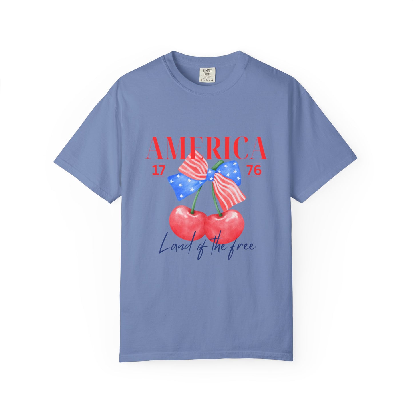 Patriotic Cherry T-Shirt, Unisex Garden-Dyed Tee, 4th of July Shirt, America Love T-Shirt, Summer Casual Wear
