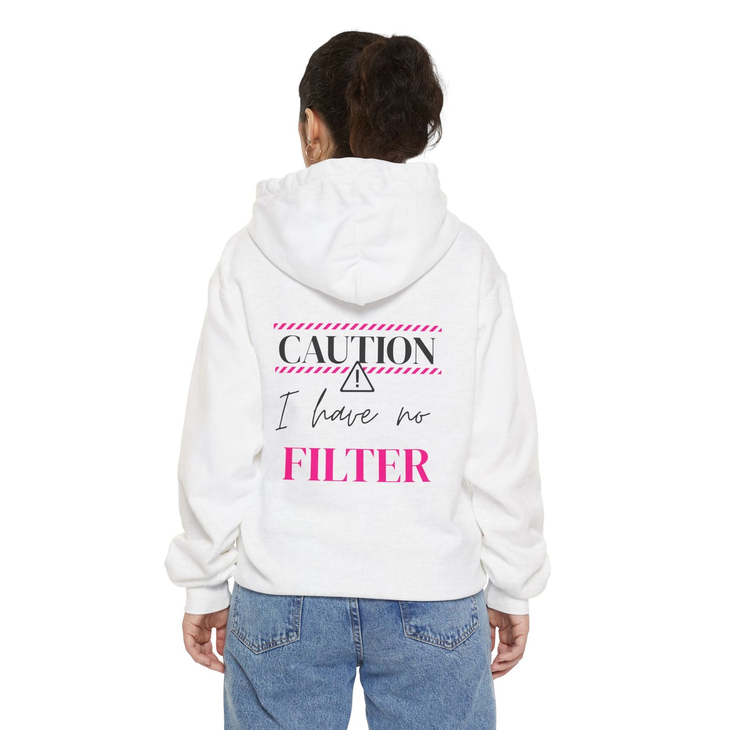 Caution No Filter Hoodie, Unisex Casual Sweatshirt, Funny Gift for Friends, Everyday Wear, Cozy Winter Apparel