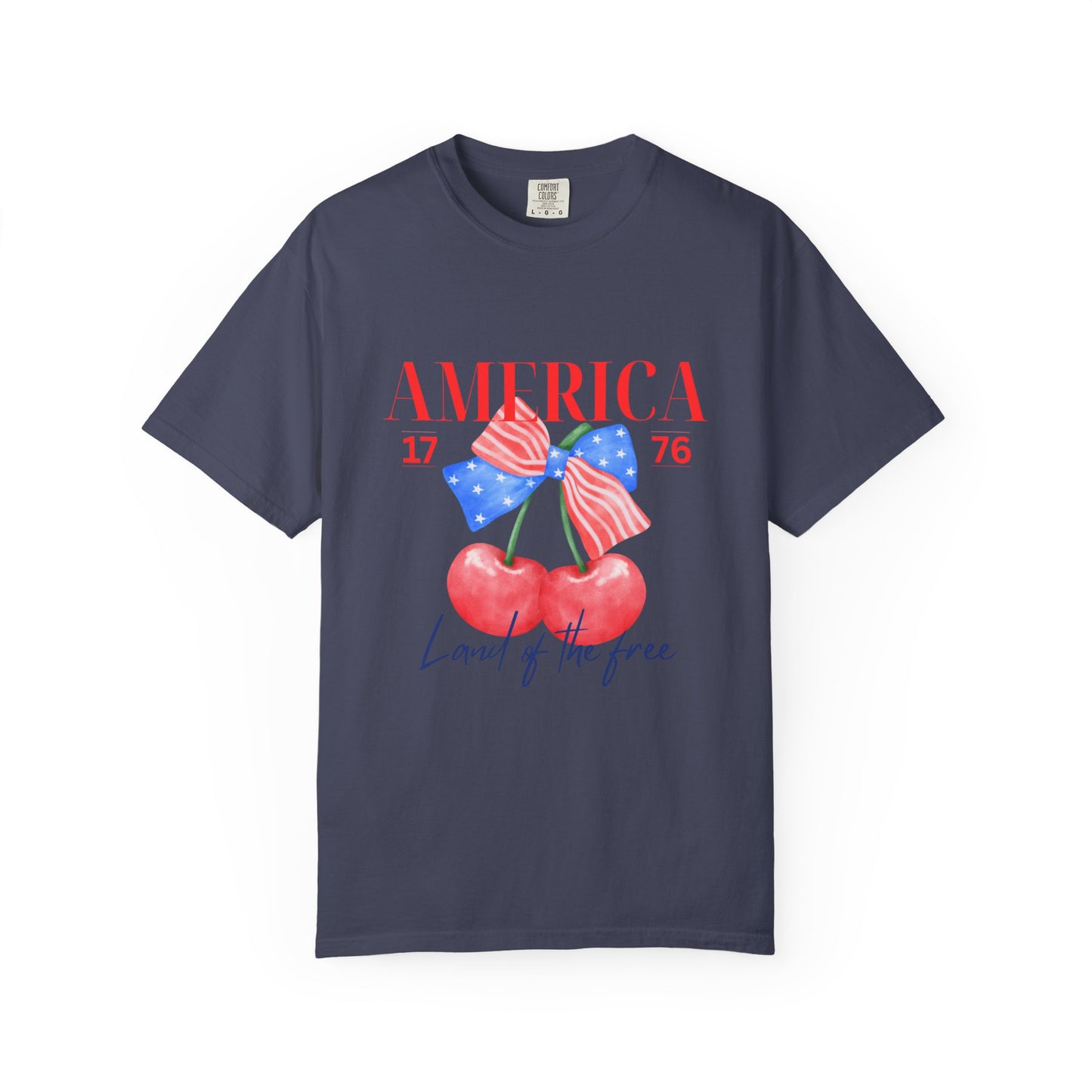 Patriotic Cherry T-Shirt, Unisex Garden-Dyed Tee, 4th of July Shirt, America Love T-Shirt, Summer Casual Wear