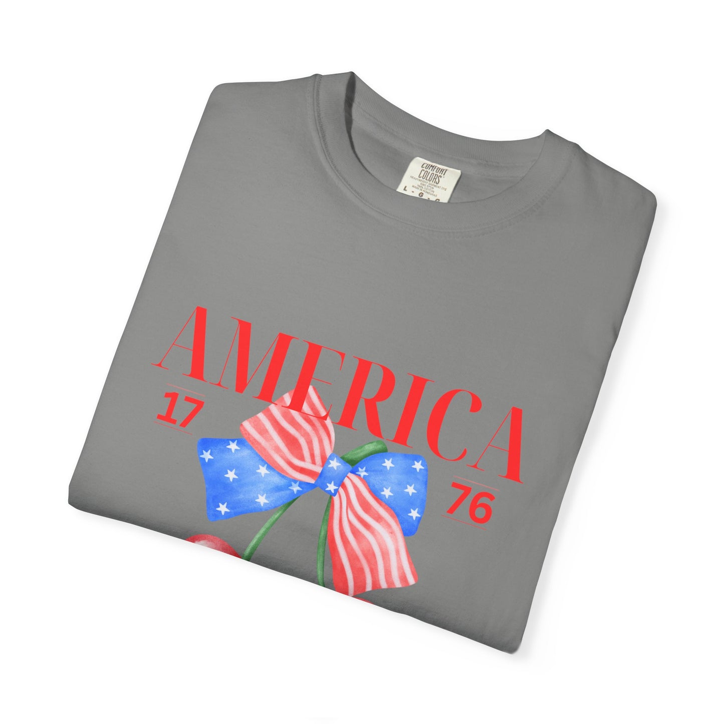 Patriotic Cherry T-Shirt, Unisex Garden-Dyed Tee, 4th of July Shirt, America Love T-Shirt, Summer Casual Wear