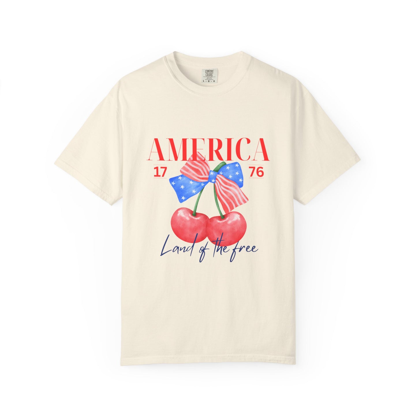 Patriotic Cherry T-Shirt, Unisex Garden-Dyed Tee, 4th of July Shirt, America Love T-Shirt, Summer Casual Wear