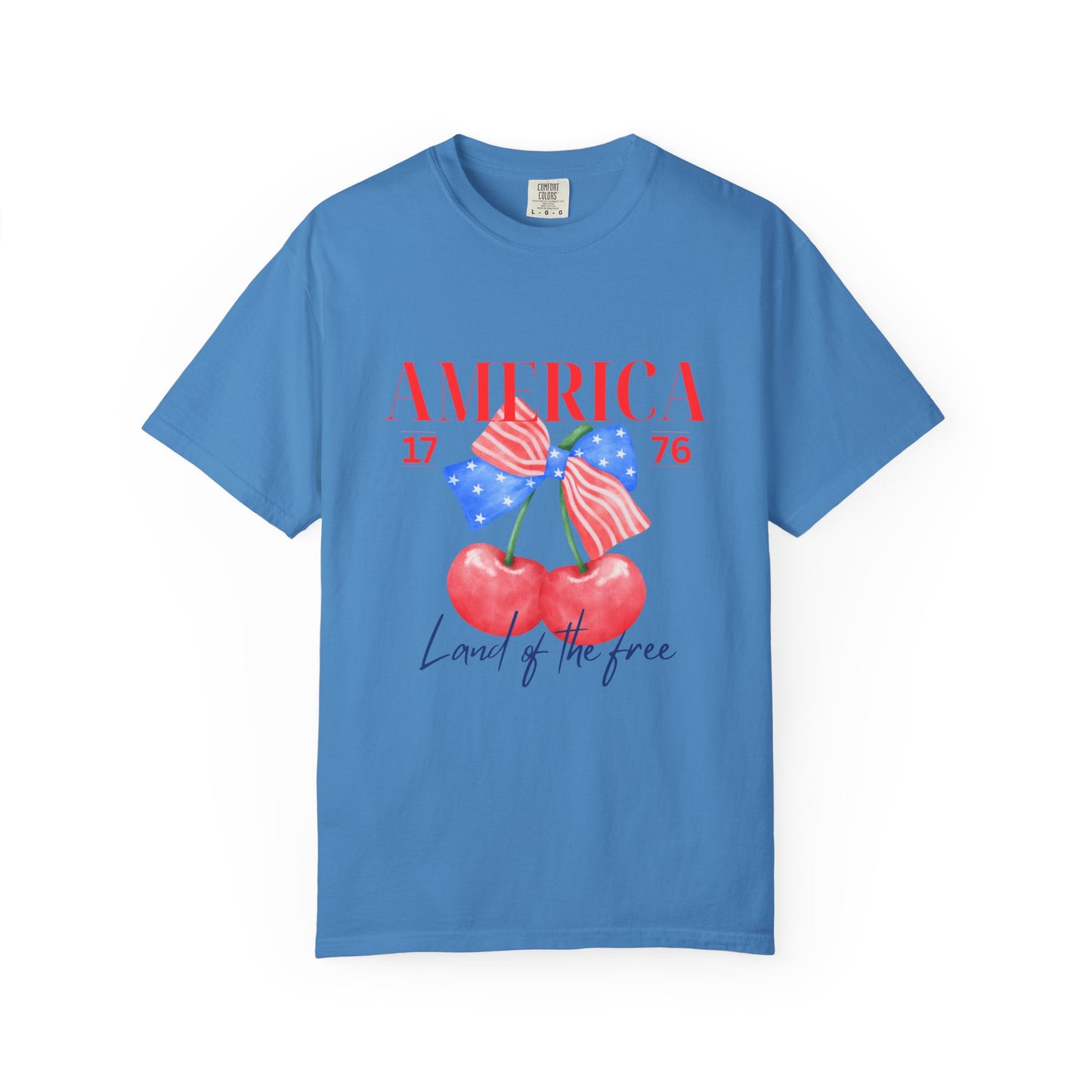 Patriotic Cherry T-Shirt, Unisex Garden-Dyed Tee, 4th of July Shirt, America Love T-Shirt, Summer Casual Wear