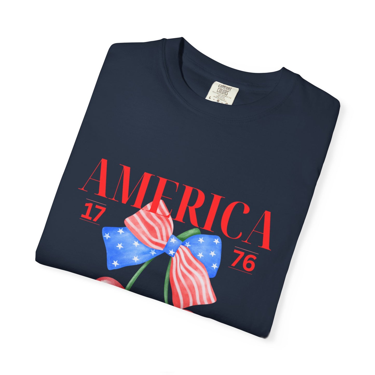 Patriotic Cherry T-Shirt, Unisex Garden-Dyed Tee, 4th of July Shirt, America Love T-Shirt, Summer Casual Wear