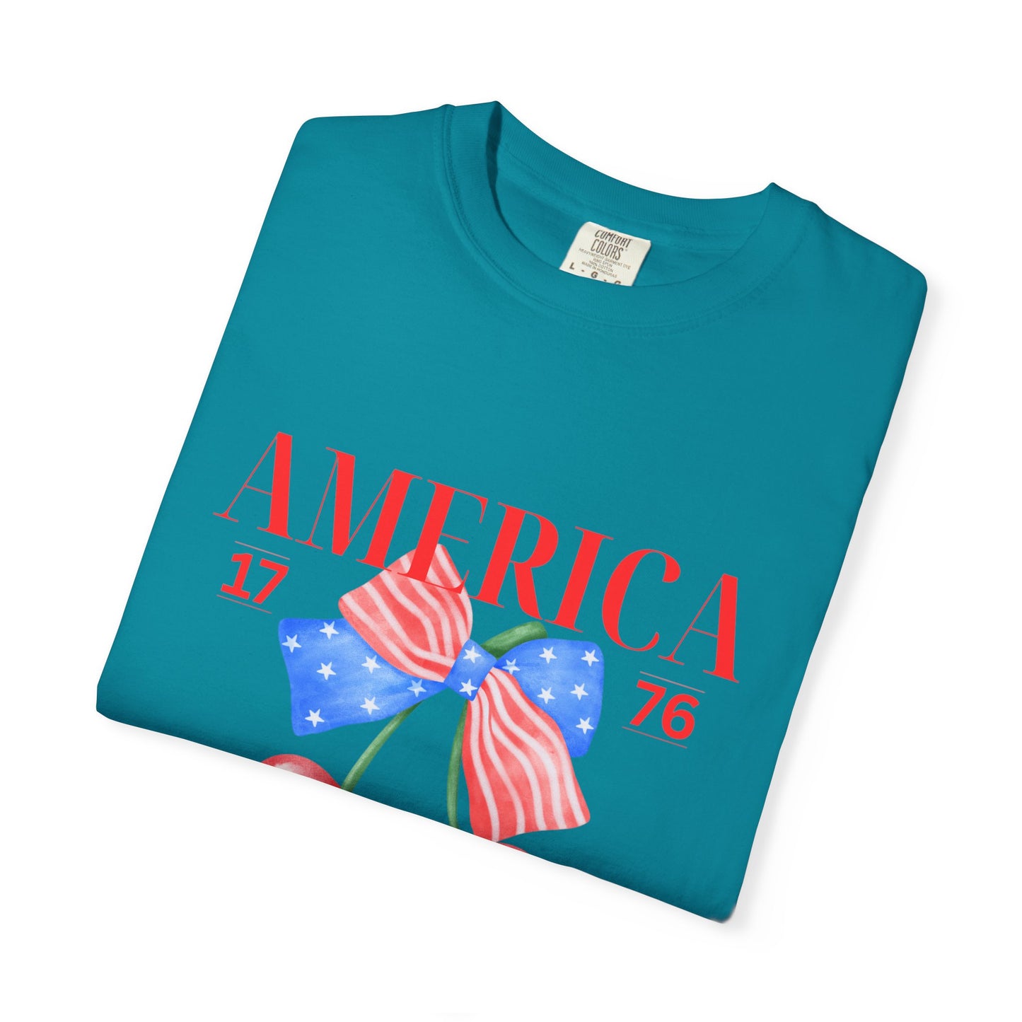 Patriotic Cherry T-Shirt, Unisex Garden-Dyed Tee, 4th of July Shirt, America Love T-Shirt, Summer Casual Wear