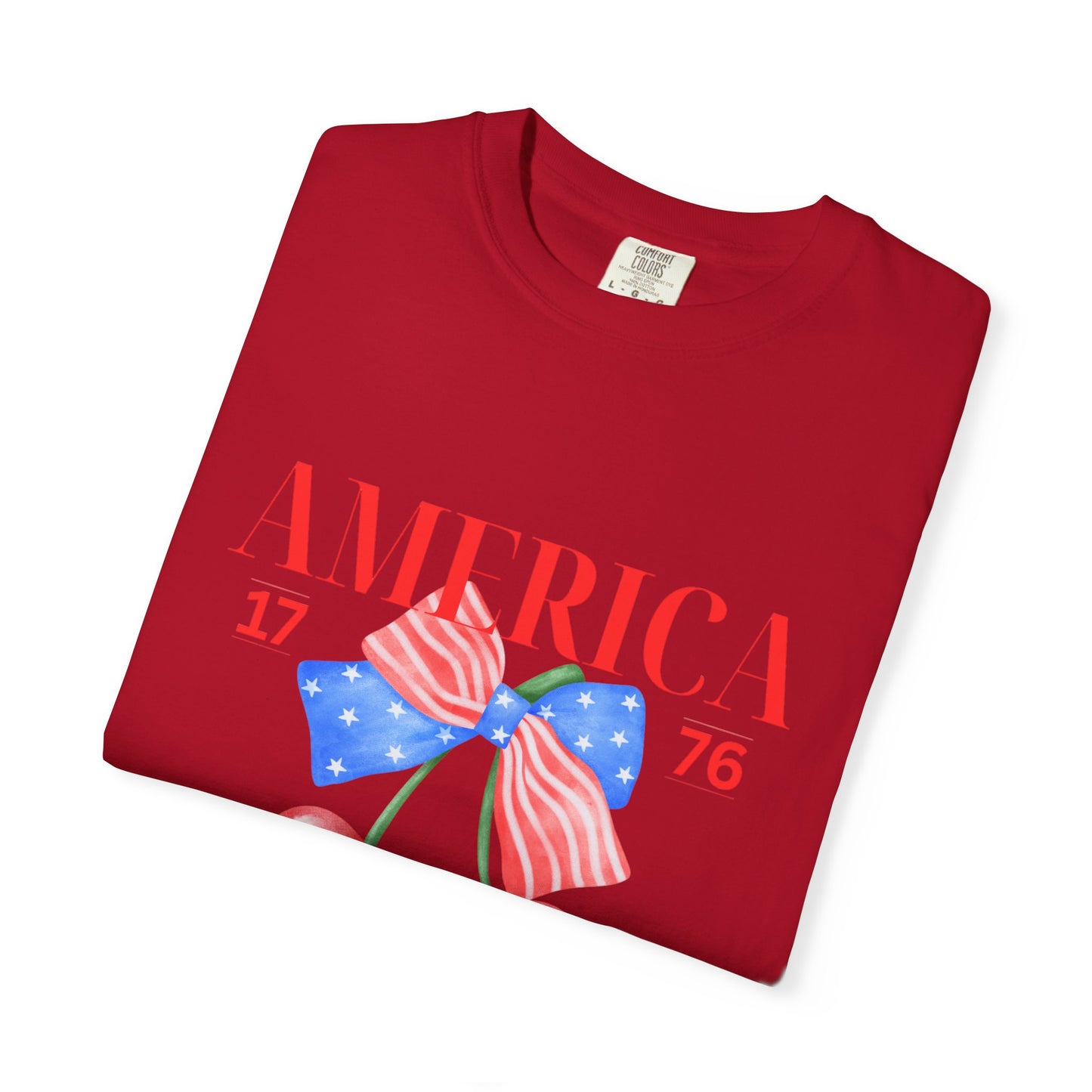 Patriotic Cherry T-Shirt, Unisex Garden-Dyed Tee, 4th of July Shirt, America Love T-Shirt, Summer Casual Wear