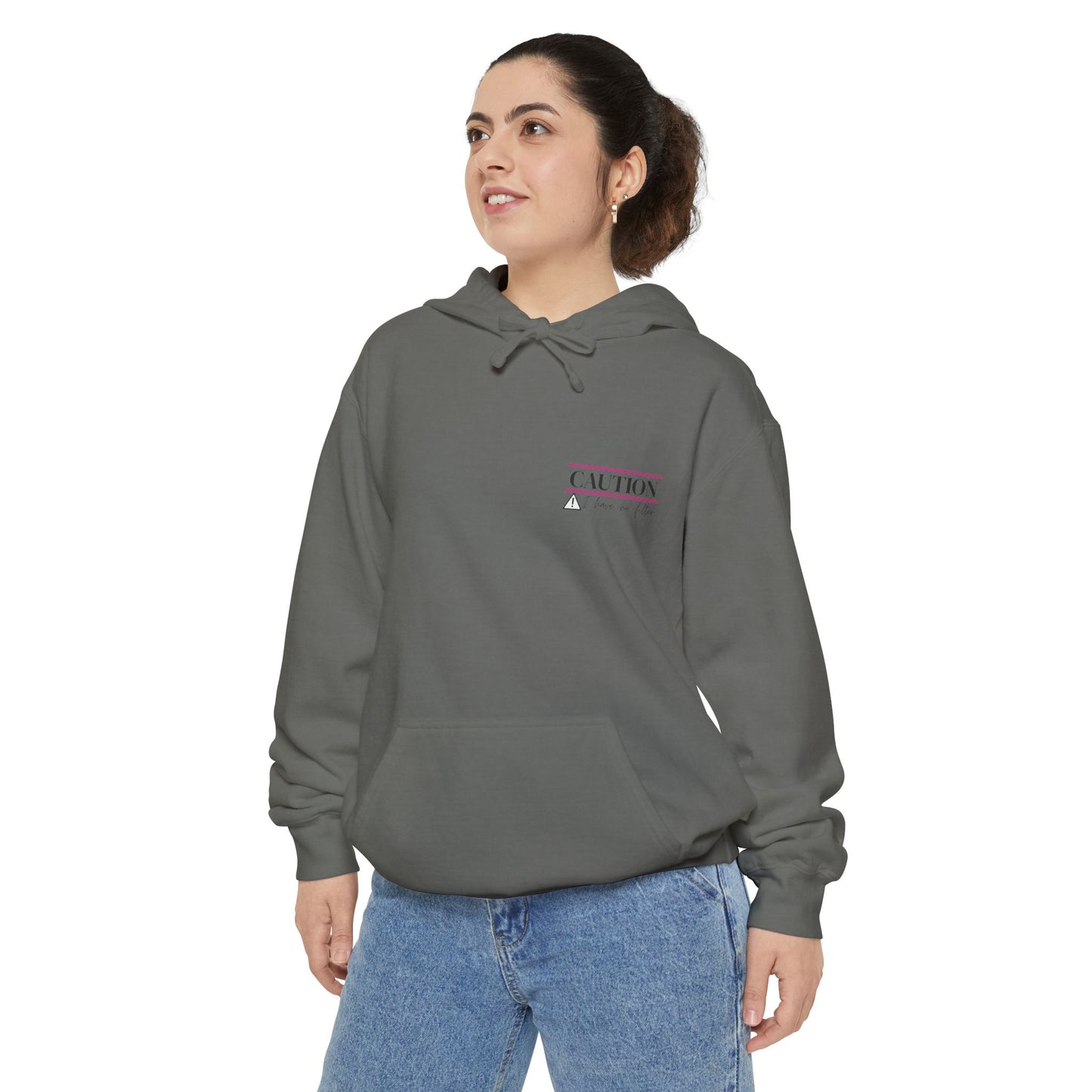 Caution No Filter Hoodie, Unisex Casual Sweatshirt, Funny Gift for Friends, Everyday Wear, Cozy Winter Apparel