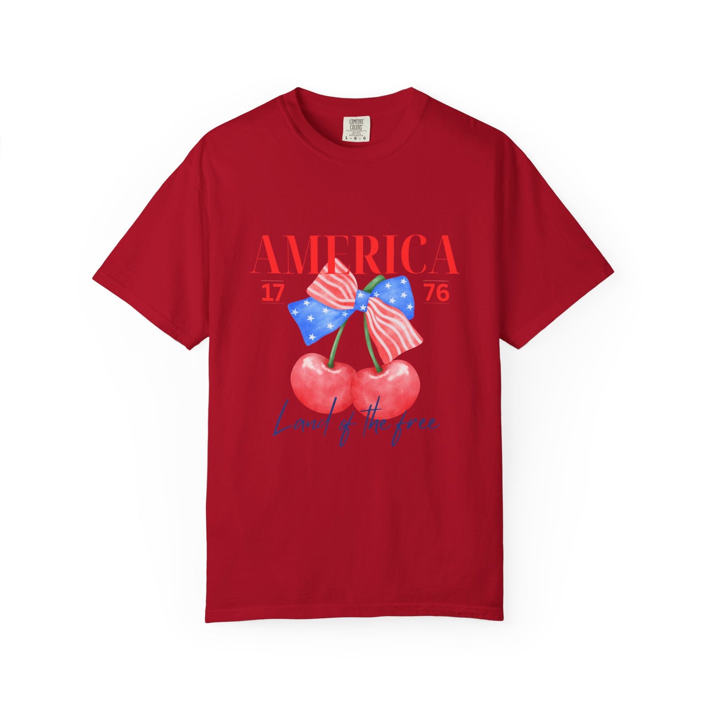 Patriotic Cherry T-Shirt, Unisex Garden-Dyed Tee, 4th of July Shirt, America Love T-Shirt, Summer Casual Wear
