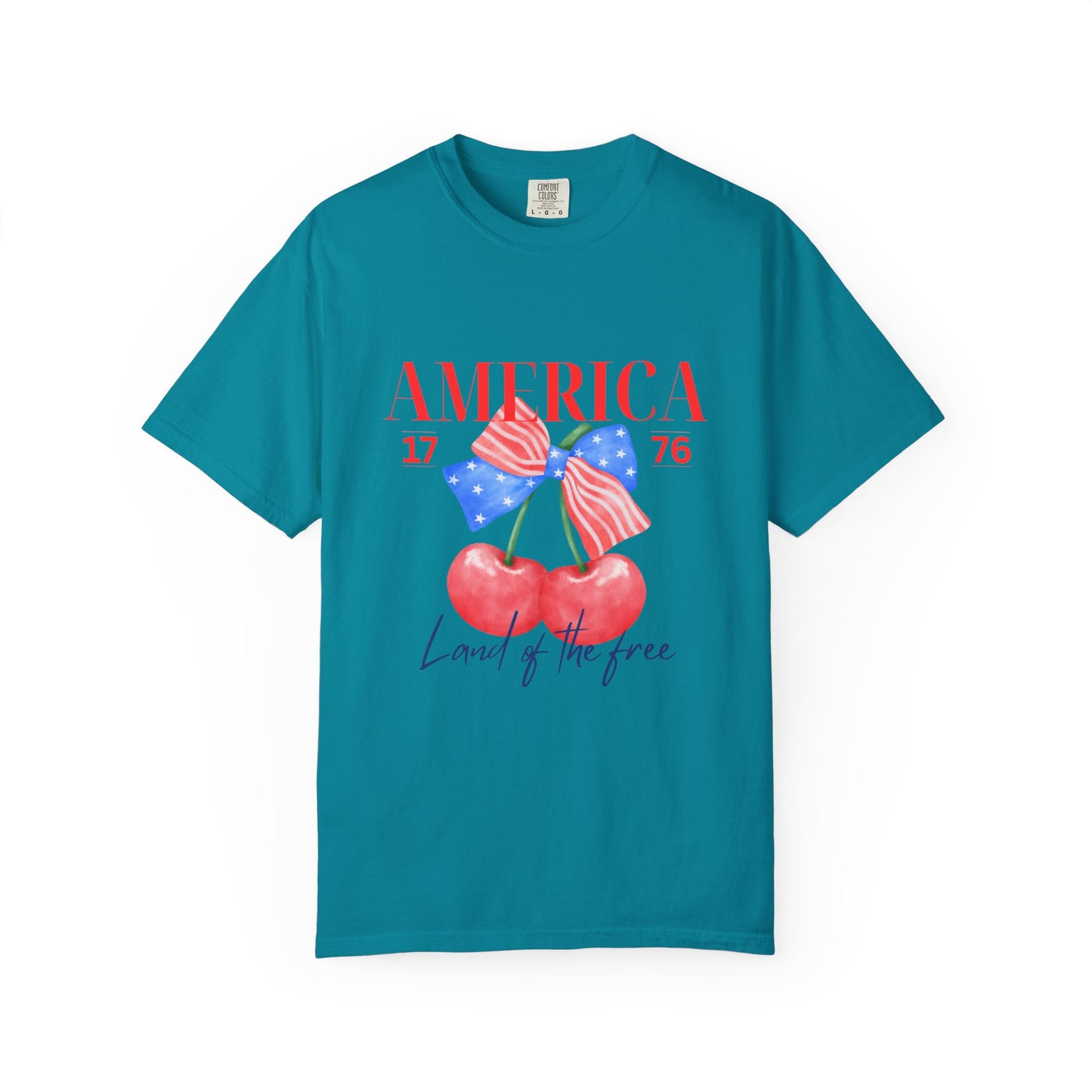 Patriotic Cherry T-Shirt, Unisex Garden-Dyed Tee, 4th of July Shirt, America Love T-Shirt, Summer Casual Wear