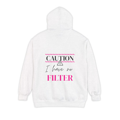 Caution No Filter Hoodie, Unisex Casual Sweatshirt, Funny Gift for Friends, Everyday Wear, Cozy Winter Apparel