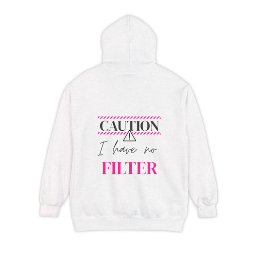 Caution No Filter Hoodie, Unisex Casual Sweatshirt, Funny Gift for Friends, Everyday Wear, Cozy Winter Apparel
