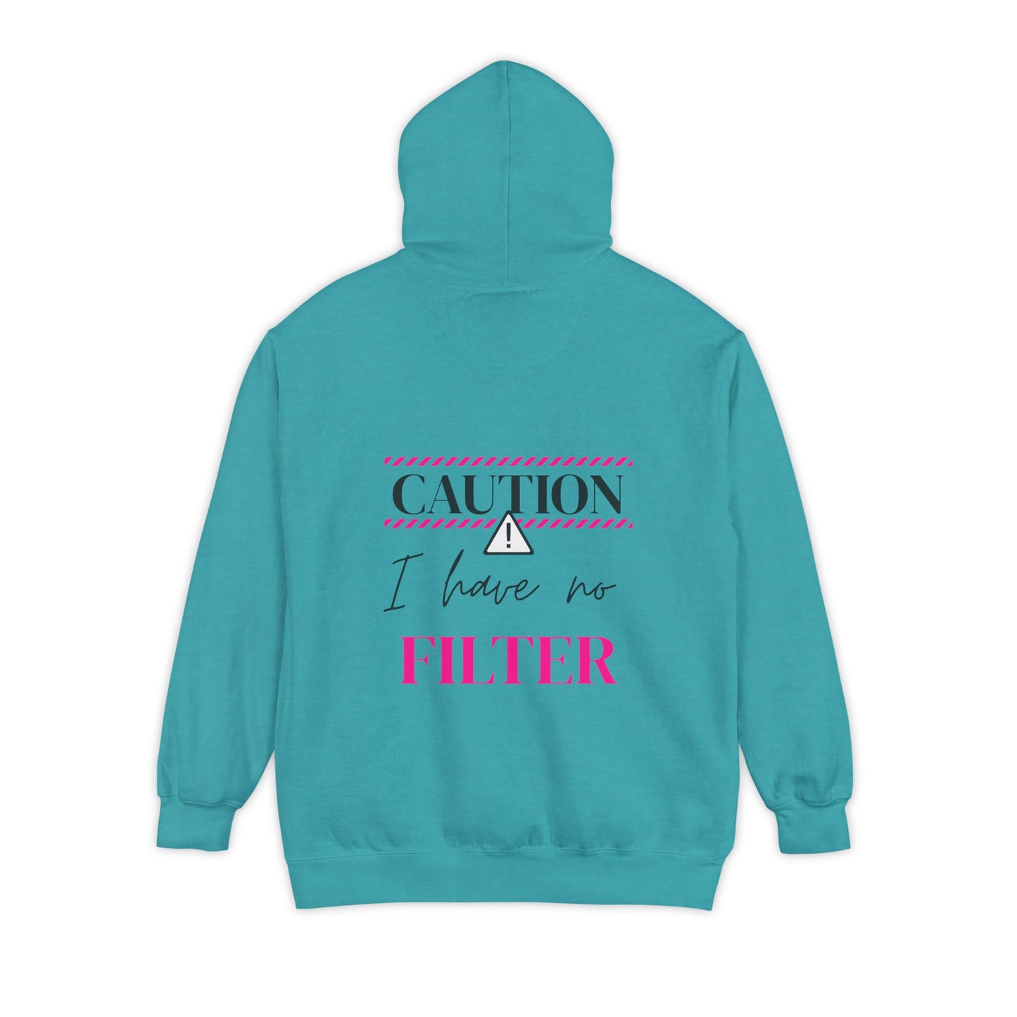 Caution No Filter Hoodie, Unisex Casual Sweatshirt, Funny Gift for Friends, Everyday Wear, Cozy Winter Apparel