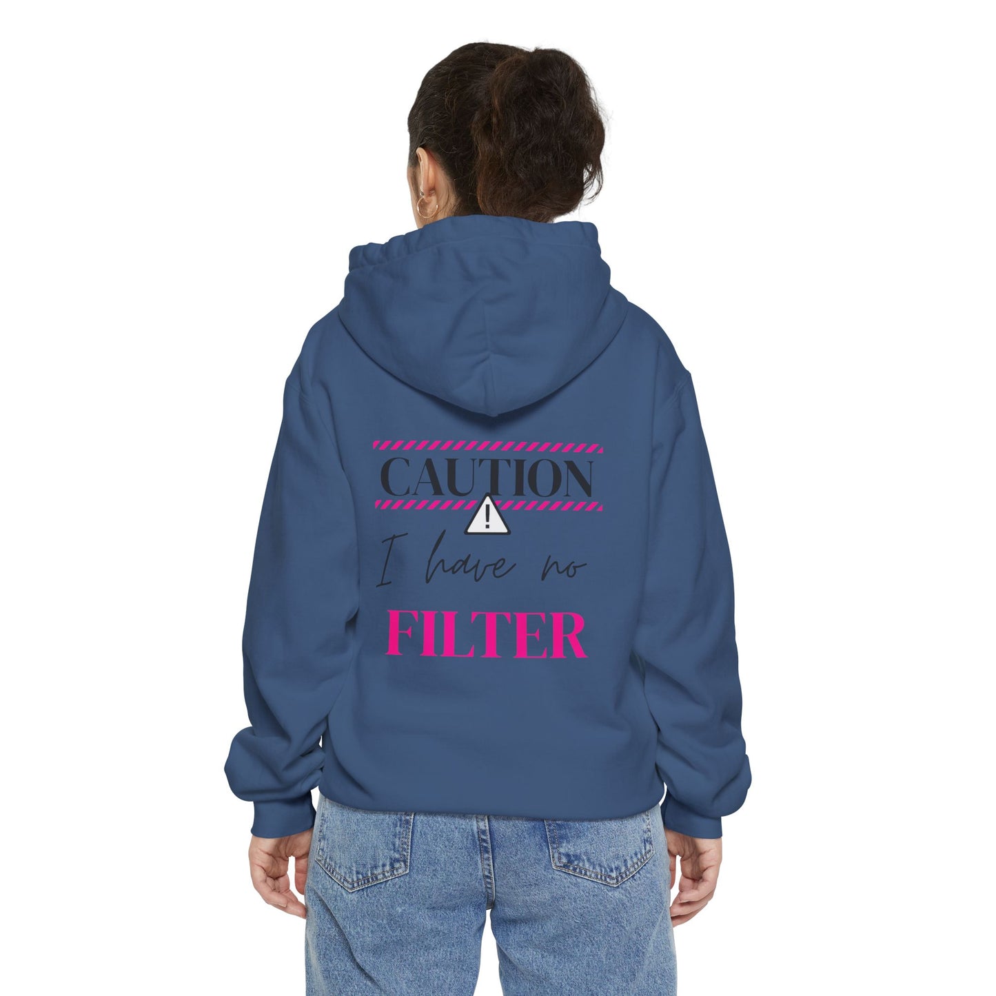 Caution No Filter Hoodie, Unisex Casual Sweatshirt, Funny Gift for Friends, Everyday Wear, Cozy Winter Apparel