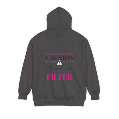 Caution No Filter Hoodie, Unisex Casual Sweatshirt, Funny Gift for Friends, Everyday Wear, Cozy Winter Apparel