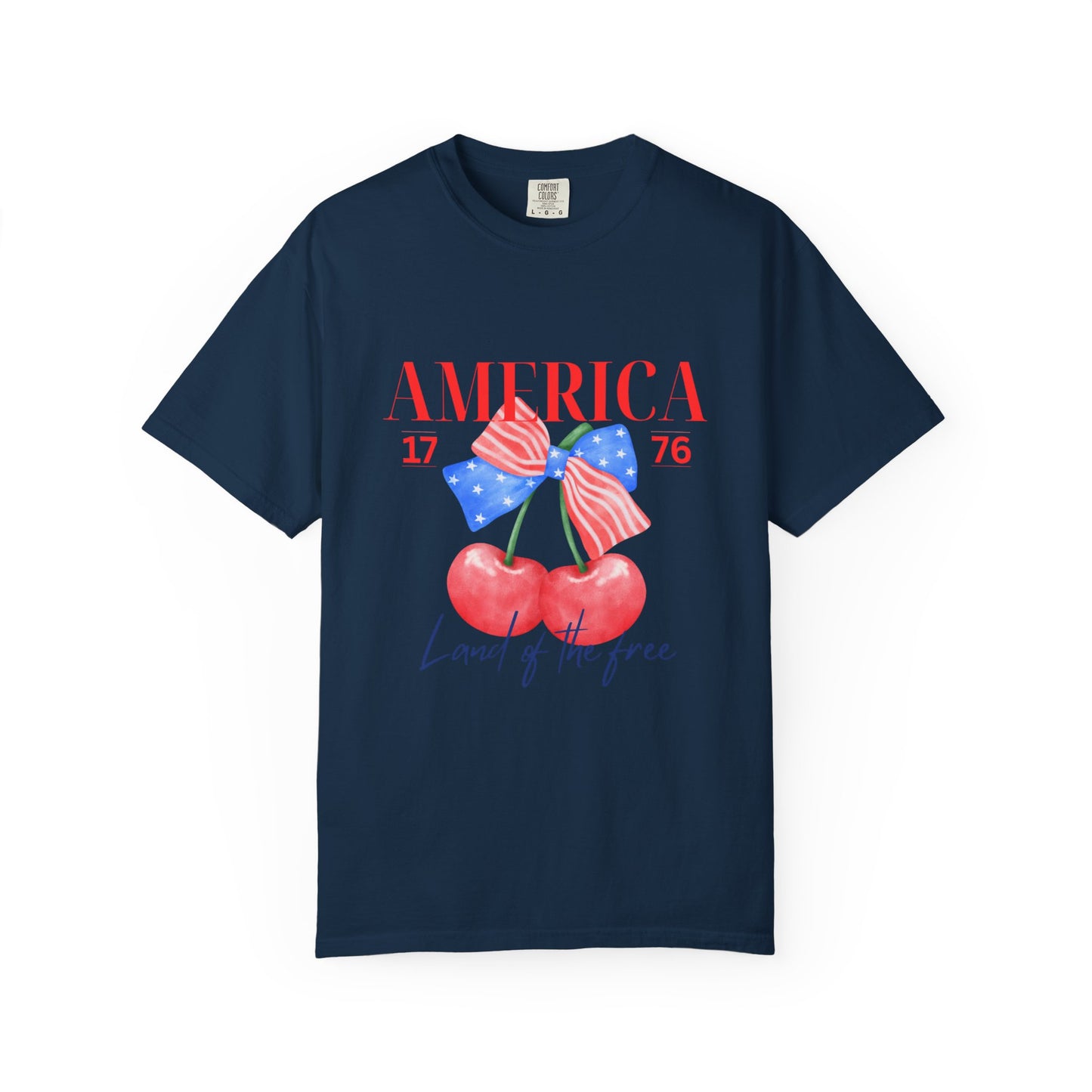 Patriotic Cherry T-Shirt, Unisex Garden-Dyed Tee, 4th of July Shirt, America Love T-Shirt, Summer Casual Wear