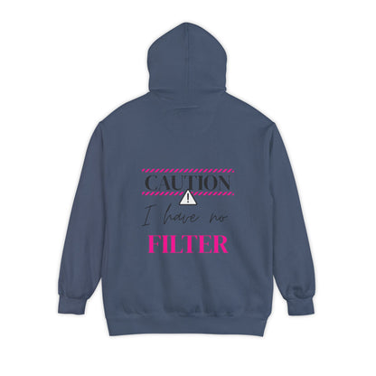 Caution No Filter Hoodie, Unisex Casual Sweatshirt, Funny Gift for Friends, Everyday Wear, Cozy Winter Apparel