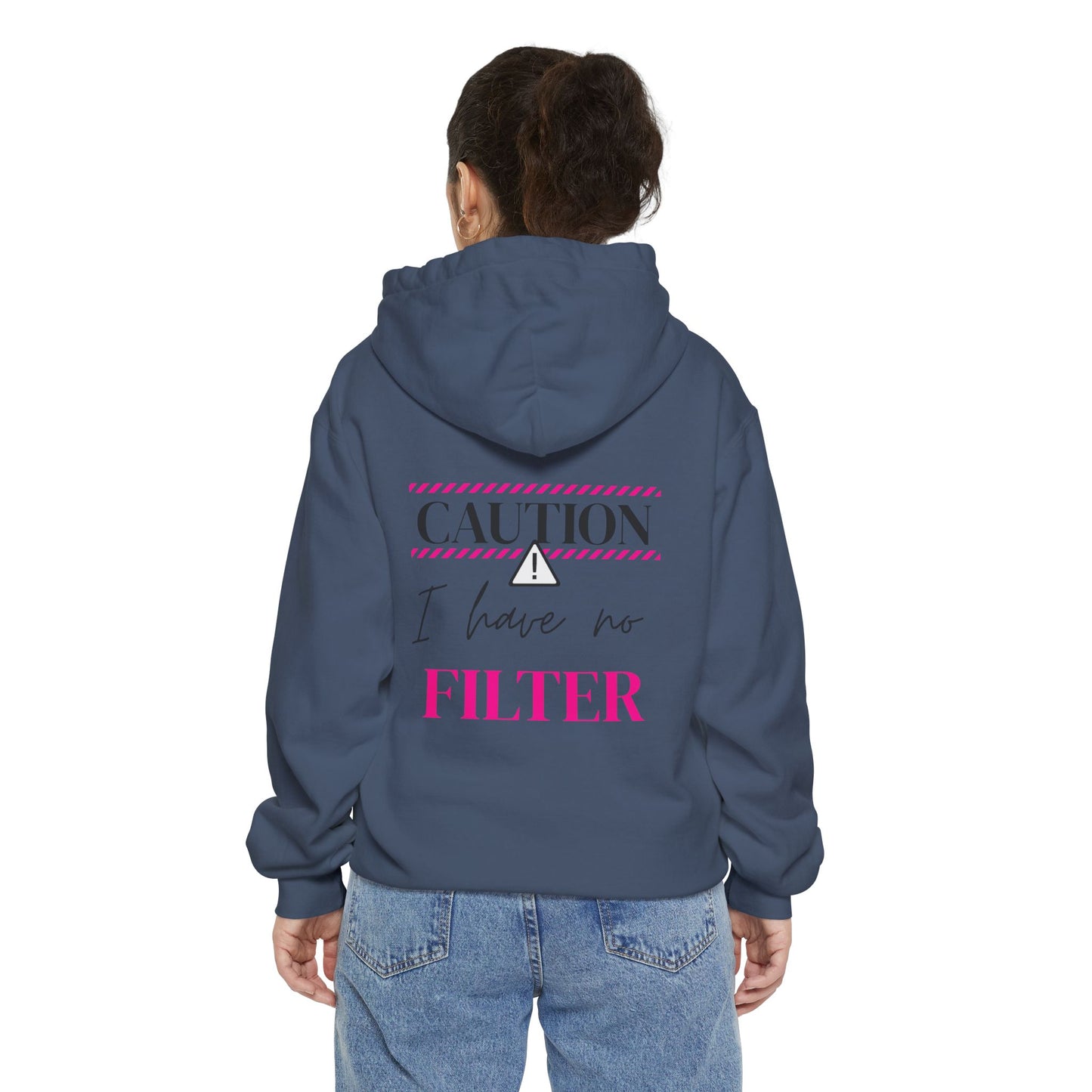Caution No Filter Hoodie, Unisex Casual Sweatshirt, Funny Gift for Friends, Everyday Wear, Cozy Winter Apparel