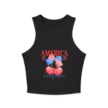 America 1776 Cherry Graphic Racer Tank Top for Women, Patriotic Summer Top, Fourth of July Outfit, Independence Day Apparel, Casual Wear