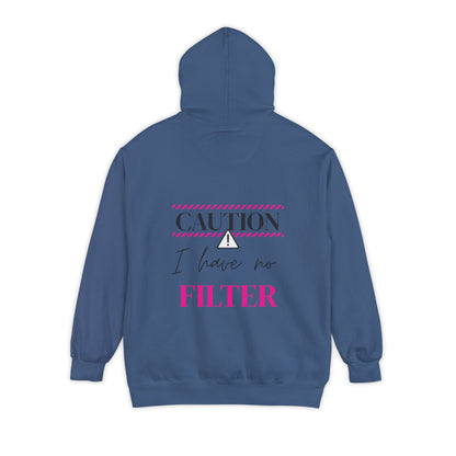 Caution No Filter Hoodie, Unisex Casual Sweatshirt, Funny Gift for Friends, Everyday Wear, Cozy Winter Apparel