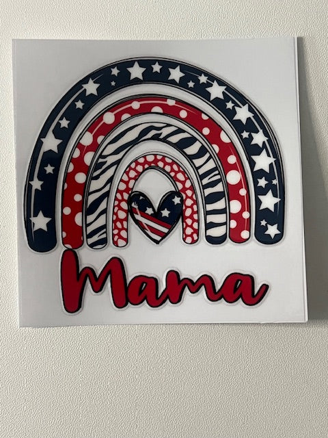 MAMA RAINBOW RED WHITE & BLUE DECAL