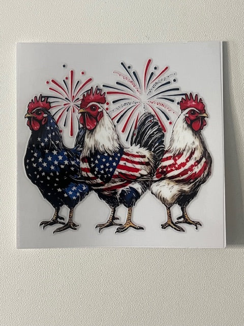 RED WHITE AND BLUE CHICKENS