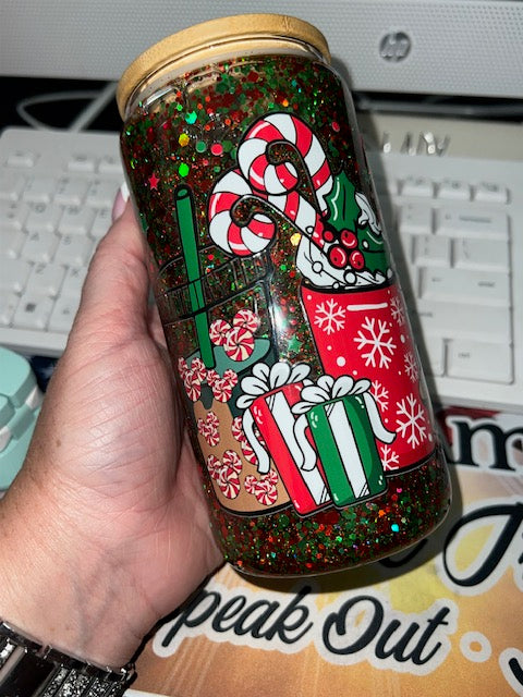 16 OZ PREMADE GLASS CANDYCANE