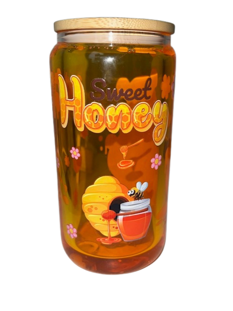 POOH BEAR HONEY 16 OZ GLASS PREMADE